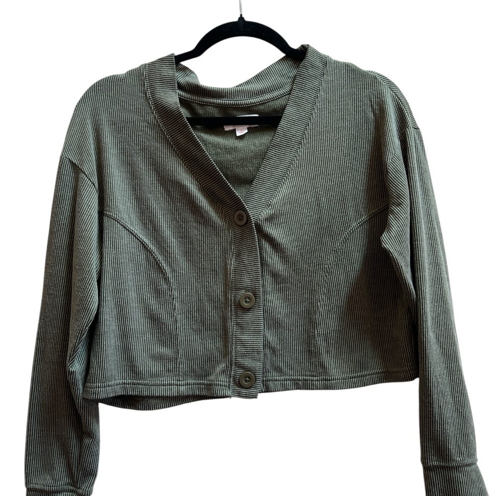 Colsie Olive Cropped Knit Cardigan